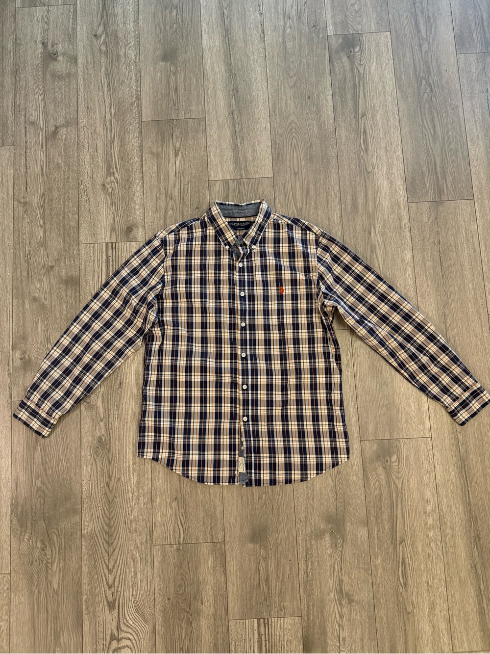 U.S. Polo Assn Blue Yellow Plaid Button Up Long Sleeves Men’s Large Shirt
